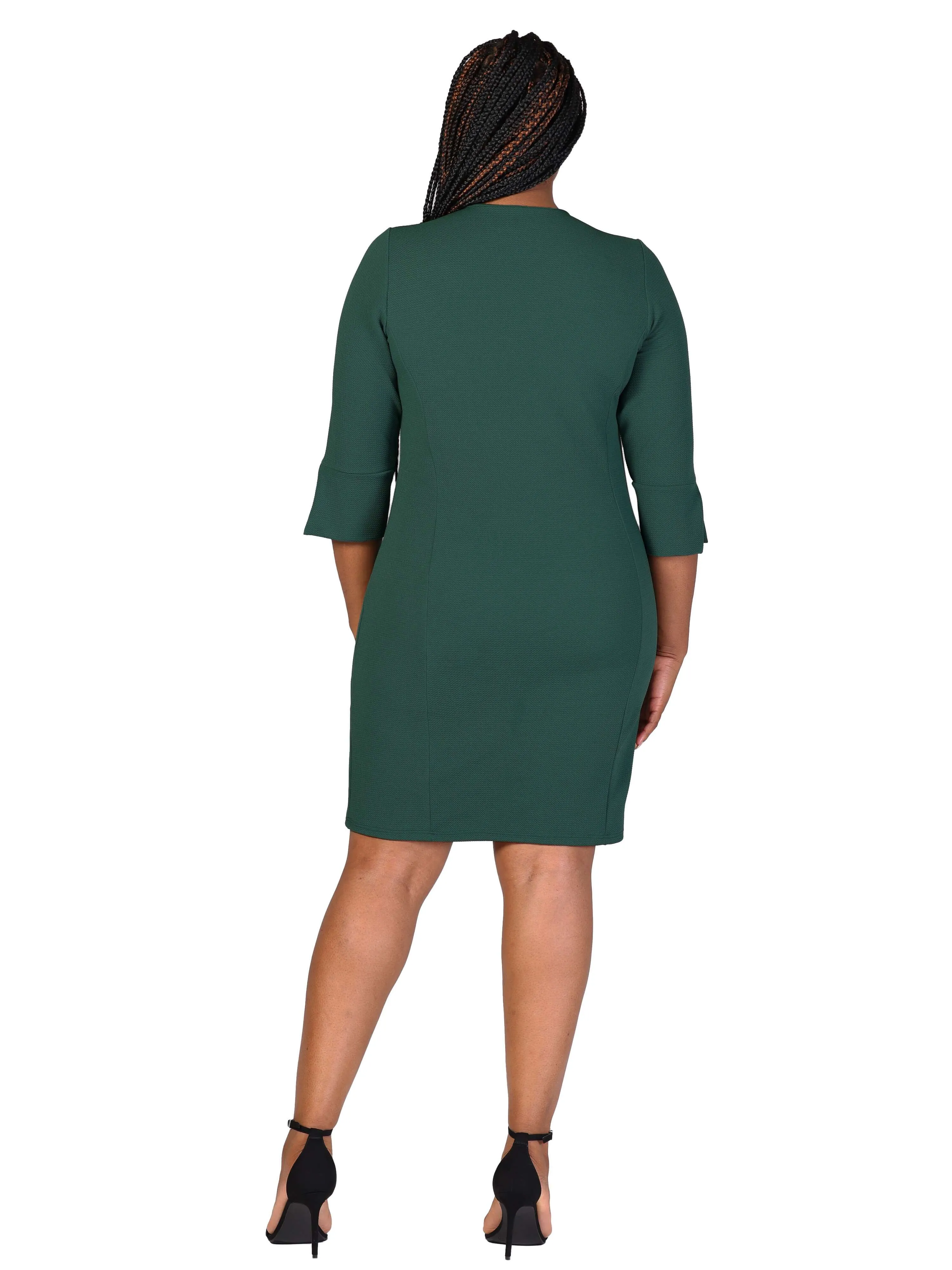 Plus Size Keyhole Three Quarter Sleeve Mini Dress