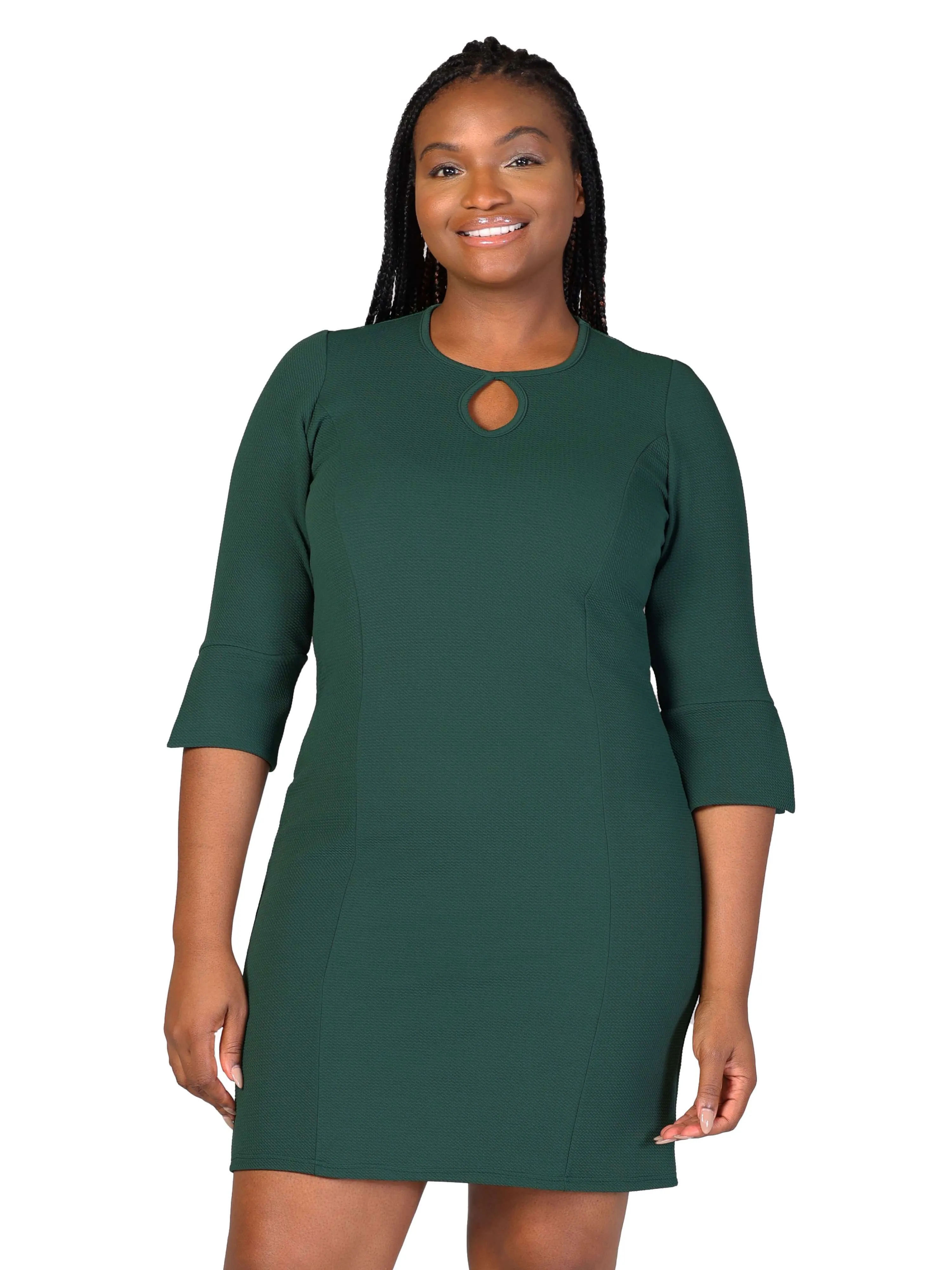 Plus Size Keyhole Three Quarter Sleeve Mini Dress