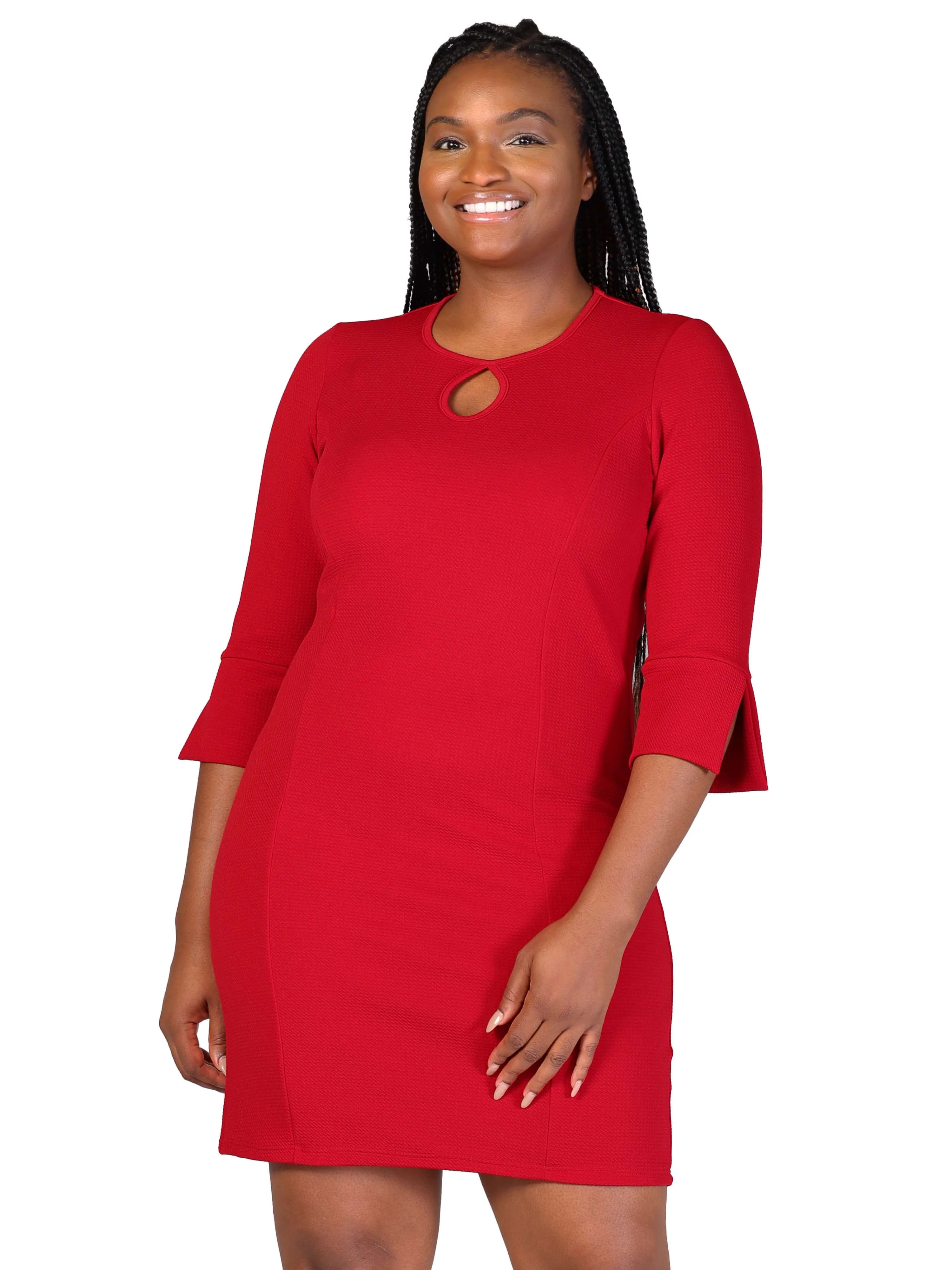 Plus Size Keyhole Three Quarter Sleeve Mini Dress