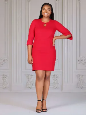 Plus Size Keyhole Three Quarter Sleeve Mini Dress