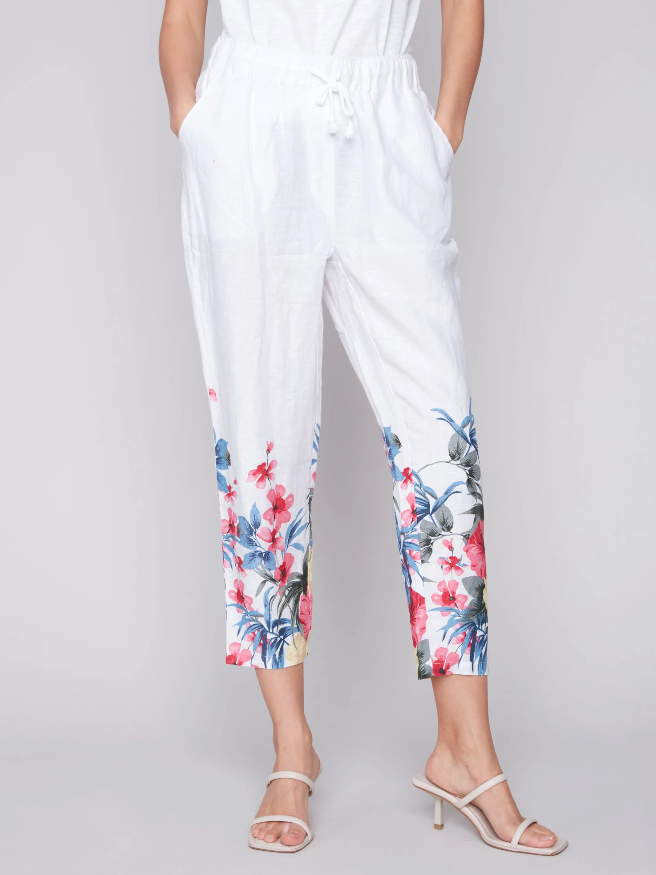 Printed Linen Pull-On Pants