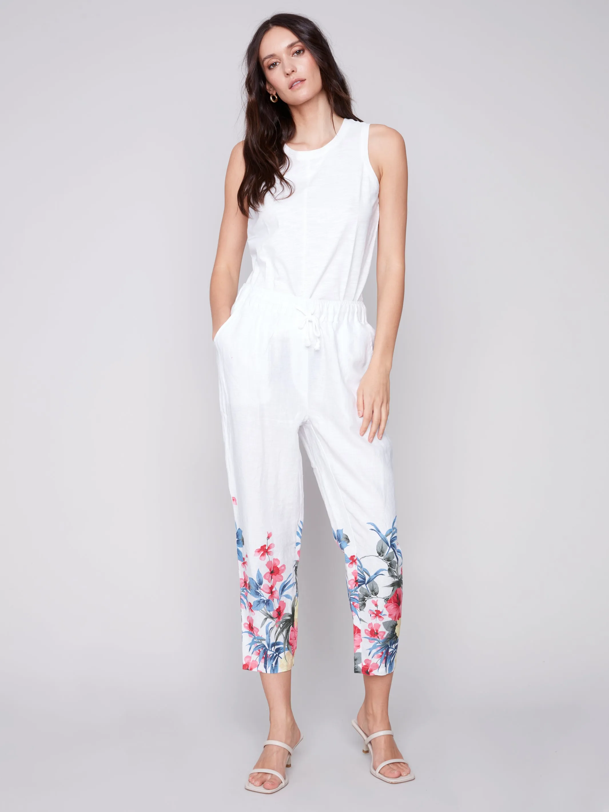 Printed Linen Pull-On Pants