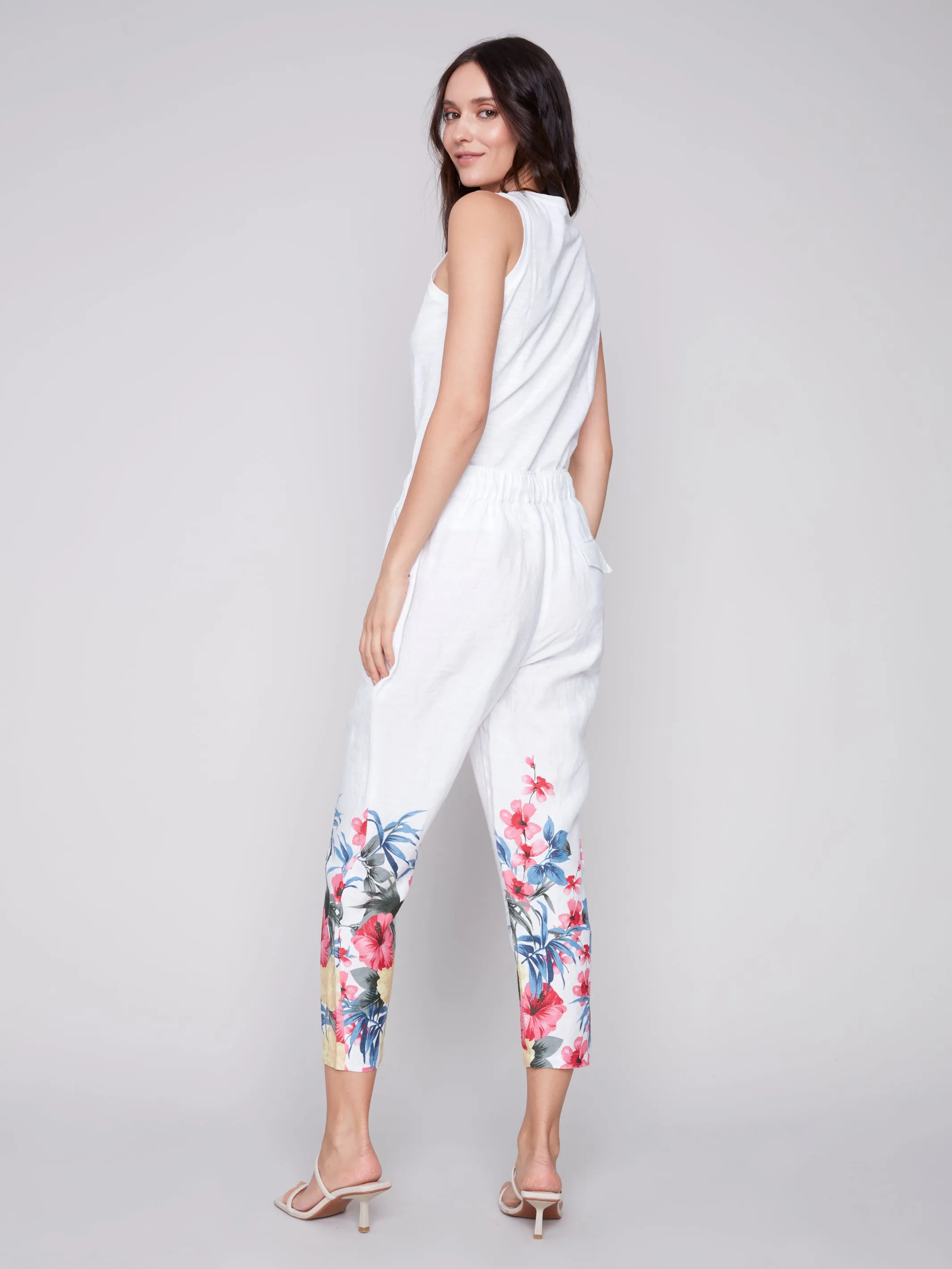 Printed Linen Pull-On Pants