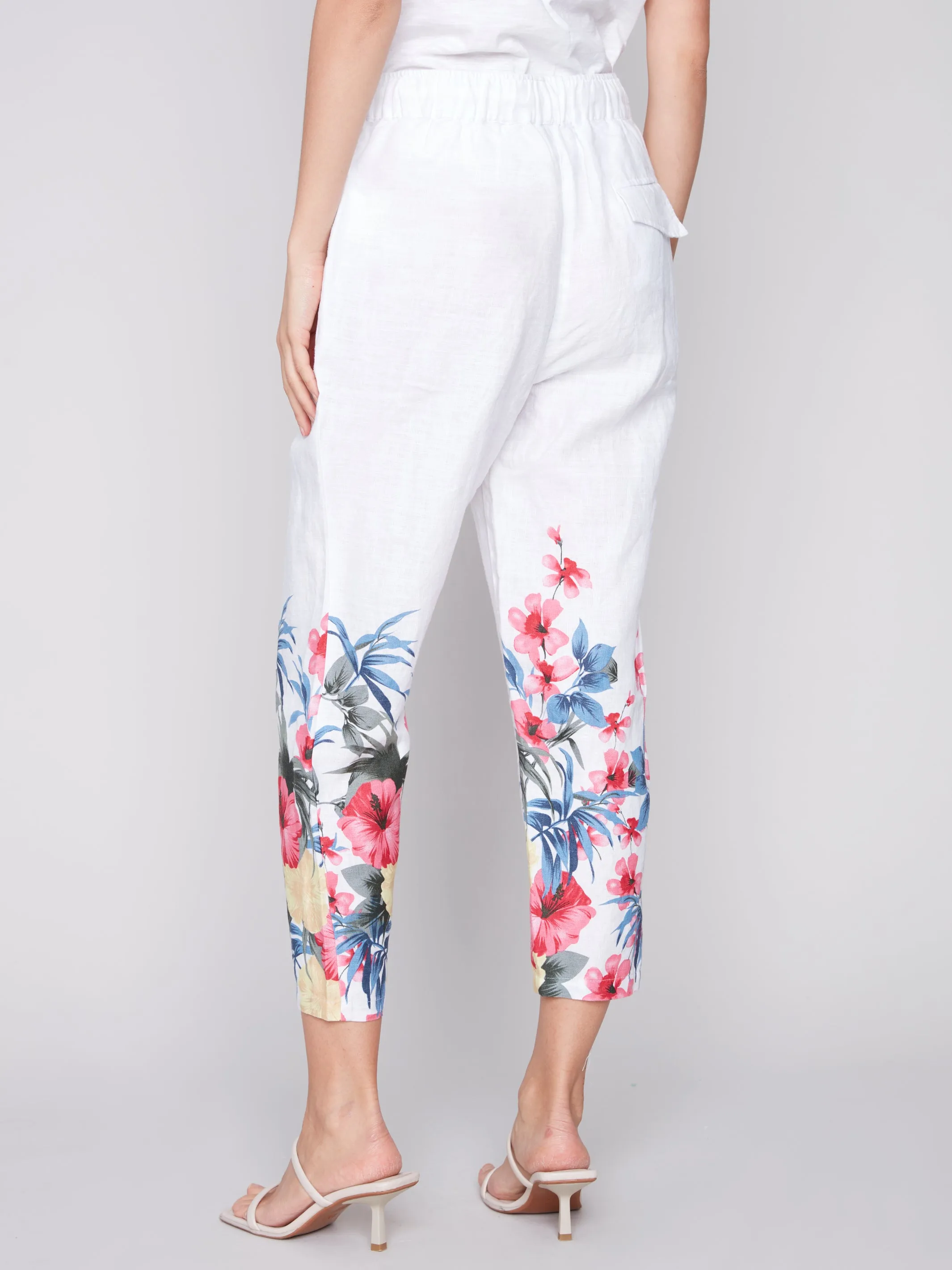 Printed Linen Pull-On Pants