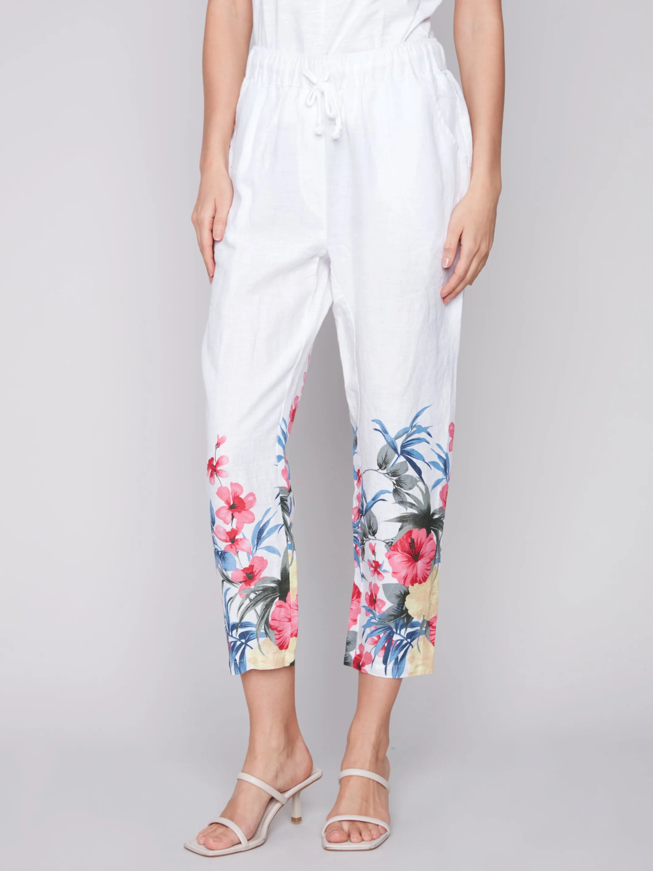 Printed Linen Pull-On Pants