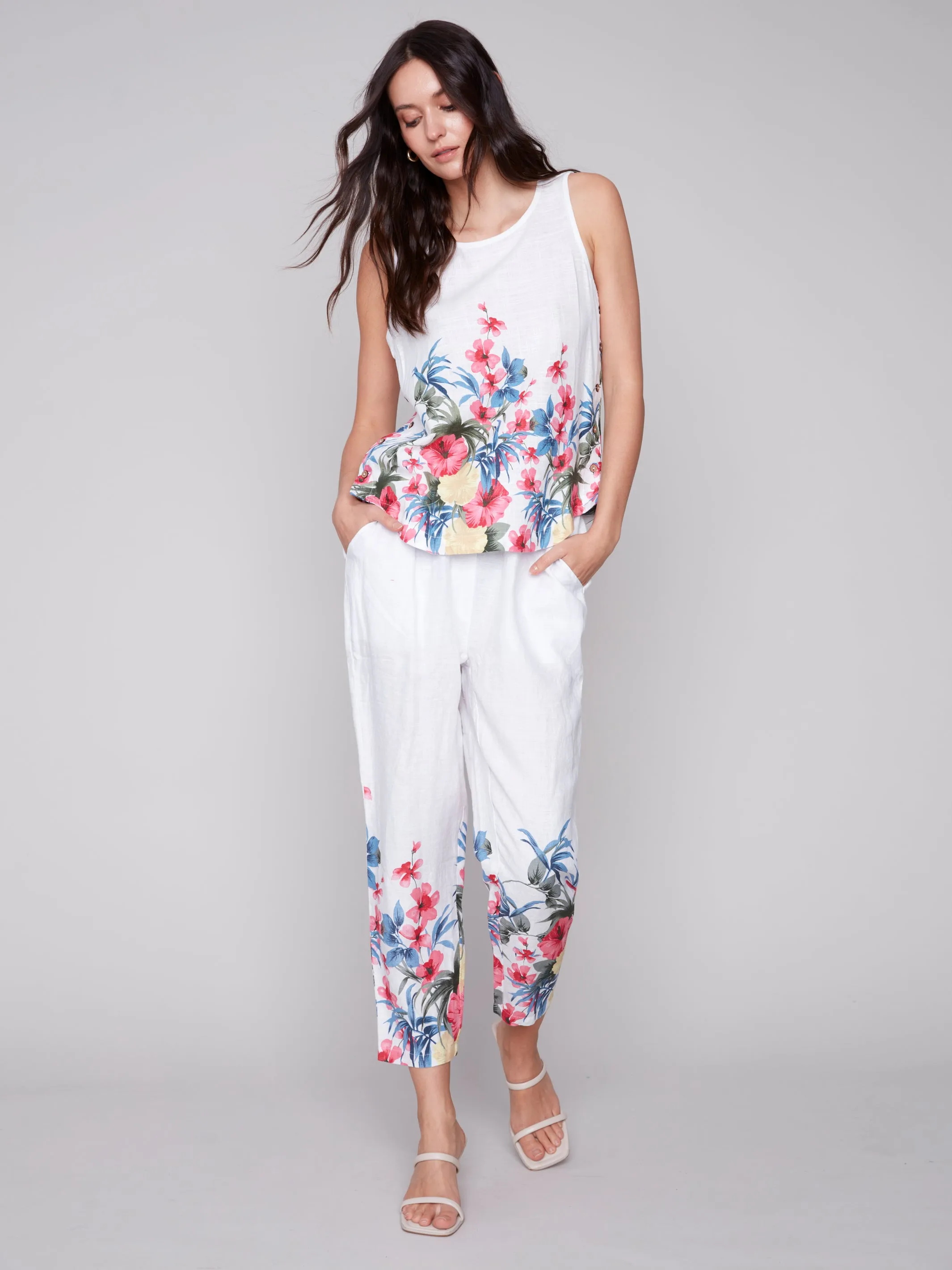 Printed Linen Pull-On Pants