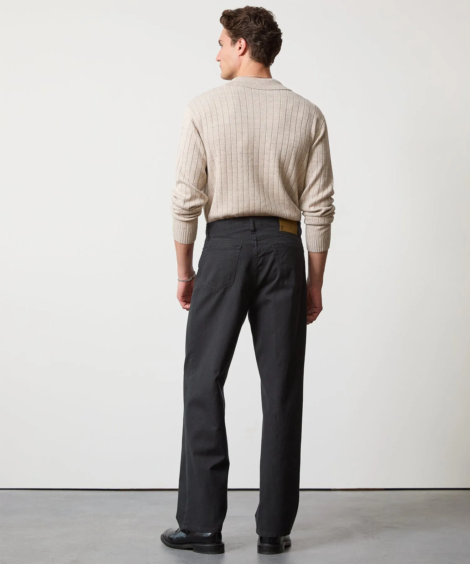 Relaxed Fit 5-Pocket Cotton Linen Pant in Black