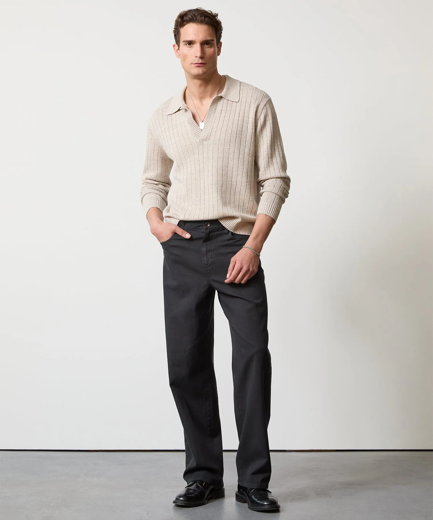 Relaxed Fit 5-Pocket Cotton Linen Pant in Black