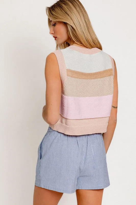 Round Neck Cropped Sweater Vest