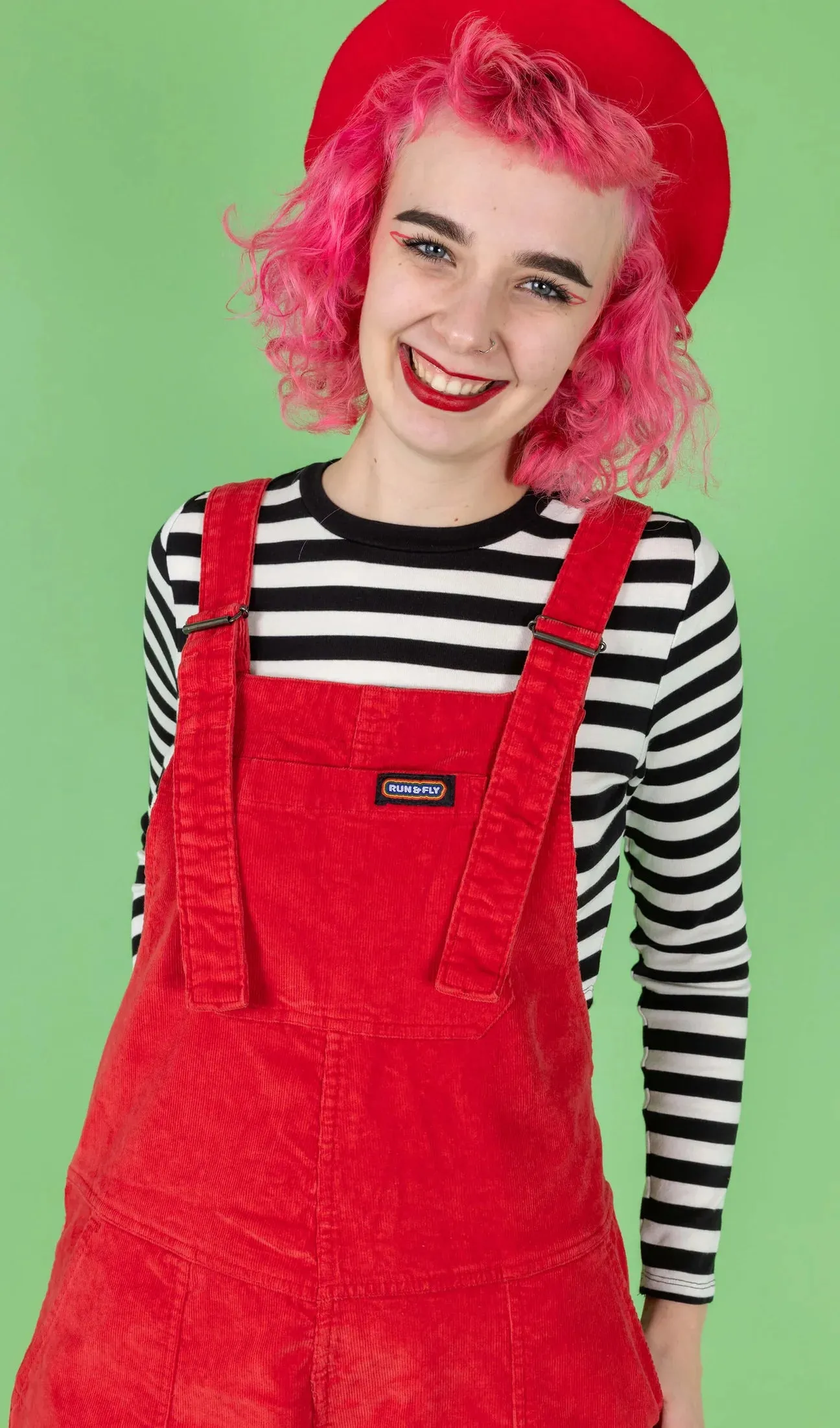 Run and Fly Red Stretch Corduroy Dungarees