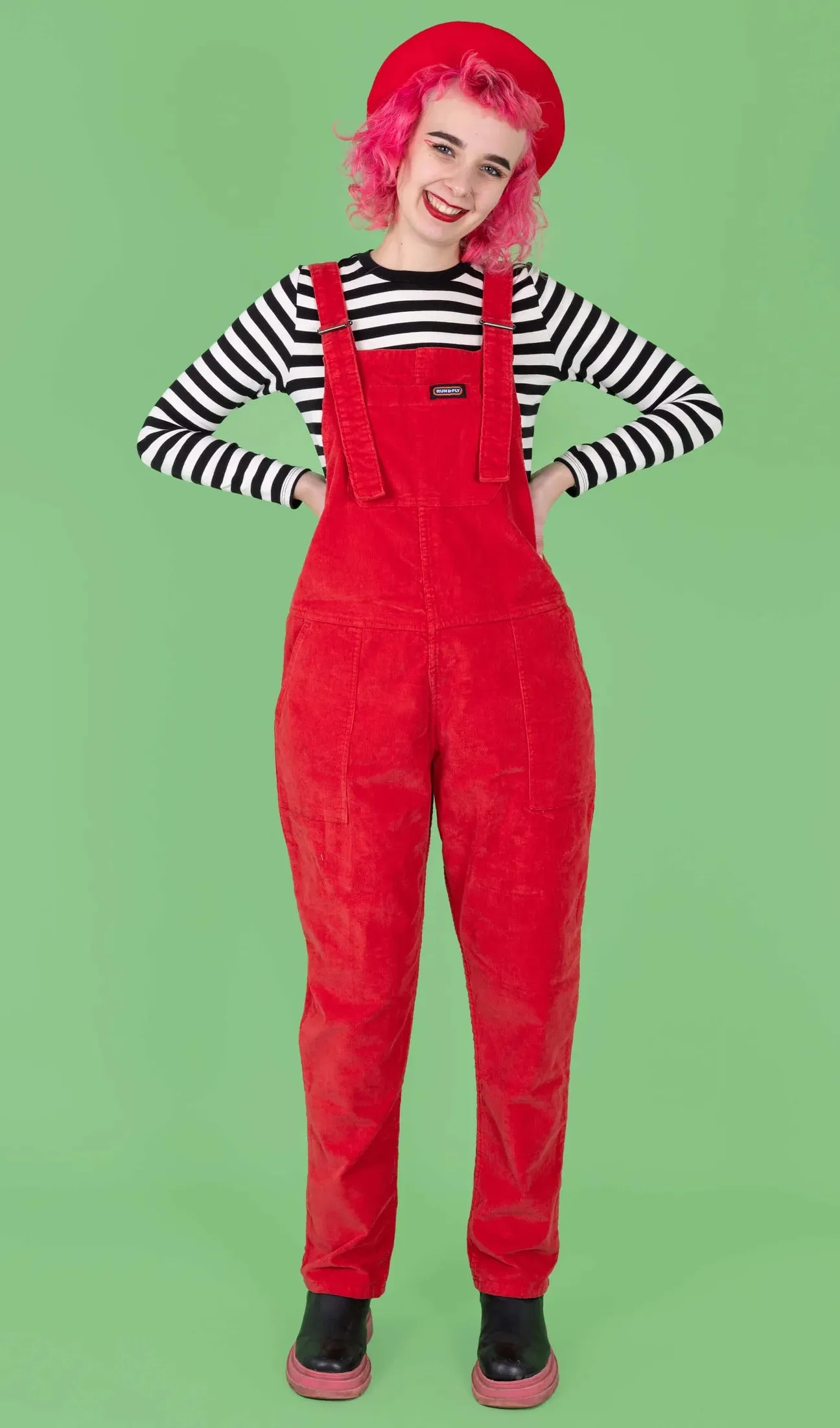 Run and Fly Red Stretch Corduroy Dungarees