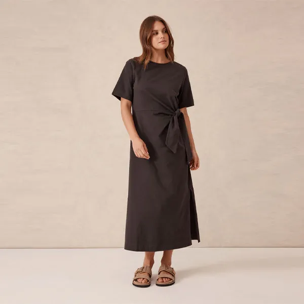 Tie Midi Tee Dress - Phantom