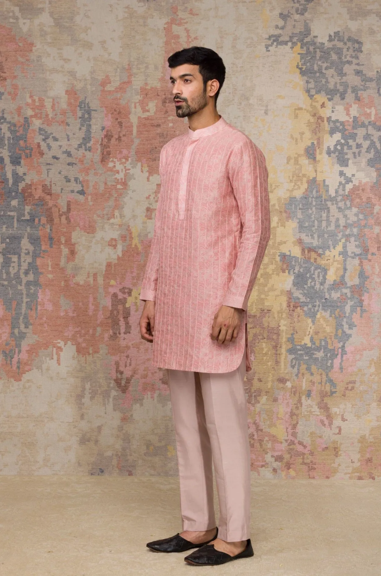 Usaamah Siddique In Rose Block Printed Short Kurta Set