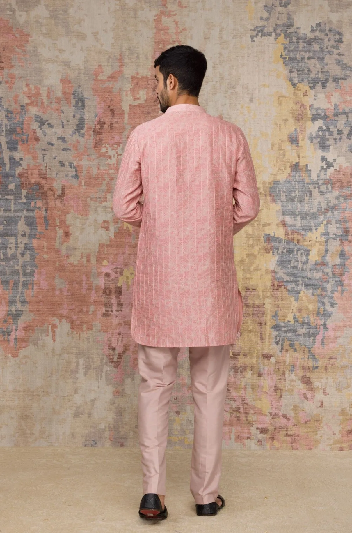 Usaamah Siddique In Rose Block Printed Short Kurta Set