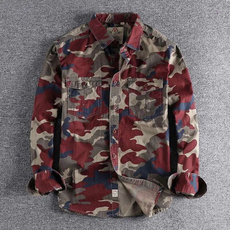 Washed Camouflage American Overalls Long Sleeve Shirt