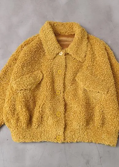 women plus size Coats yellow lapel Button Woolen Coats