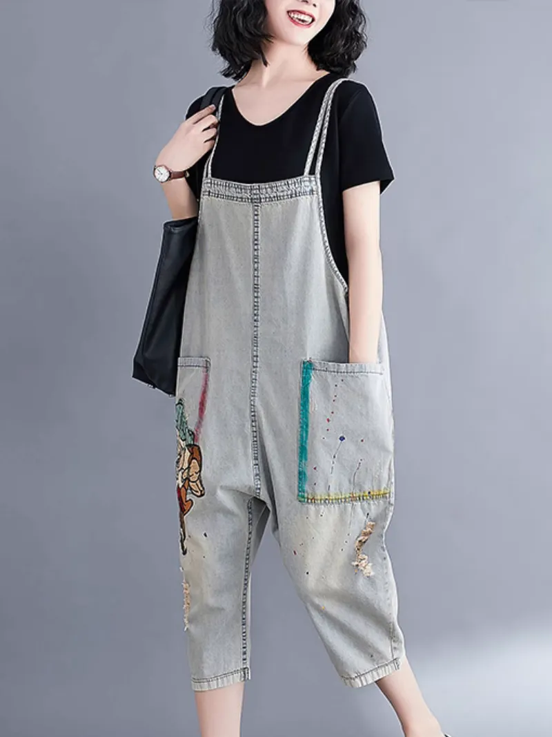 Women's Relaxed Fit Large size  Patch Dungaree